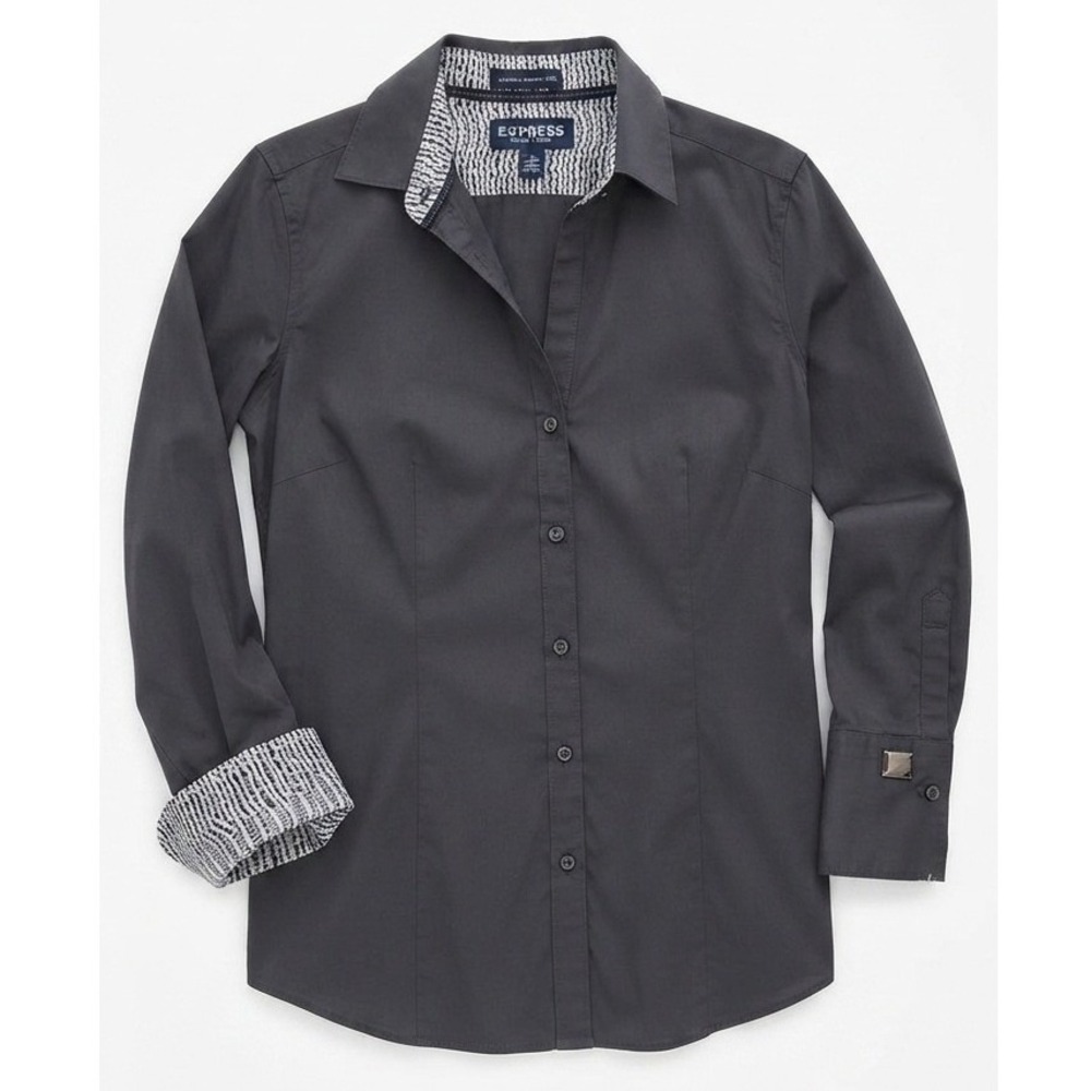 Express Design‎ Studio Gray Button-Down Shirt Patterned Collar Cuffs Size M NWT